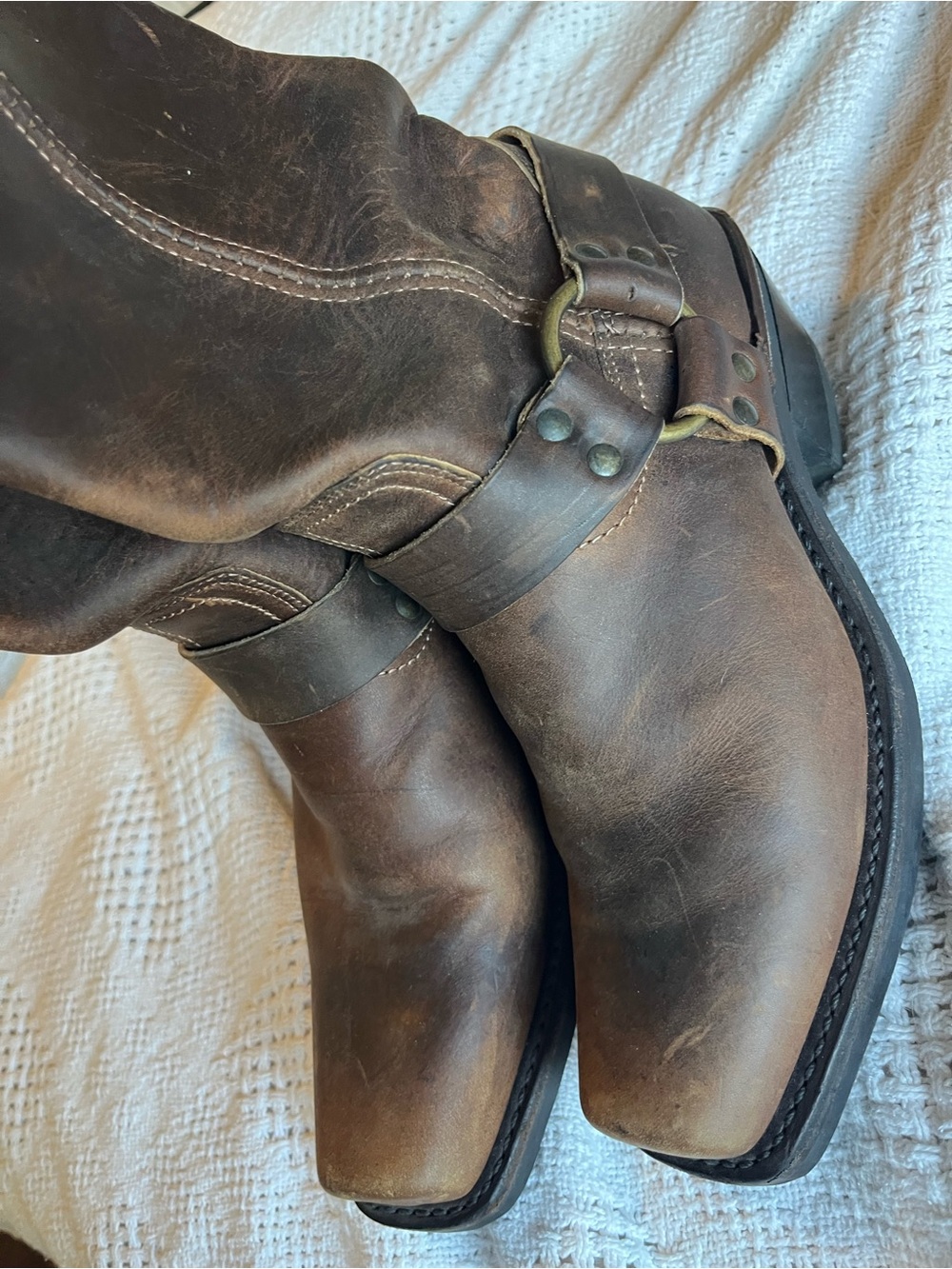 Frye Brown Leather Harness Heeled Boots - Picture 6 of 10